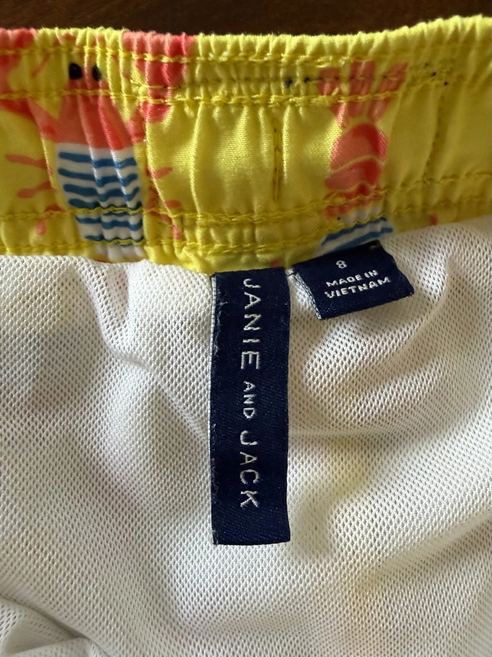 Boys’ Yellow Lobster-Print Swim Trunks